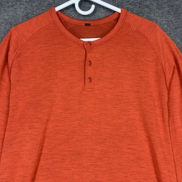 Lululemon Shirt Mens XL Orange Long Sleeve Metal Vent Henley Athleisure - Picture 2 of 12